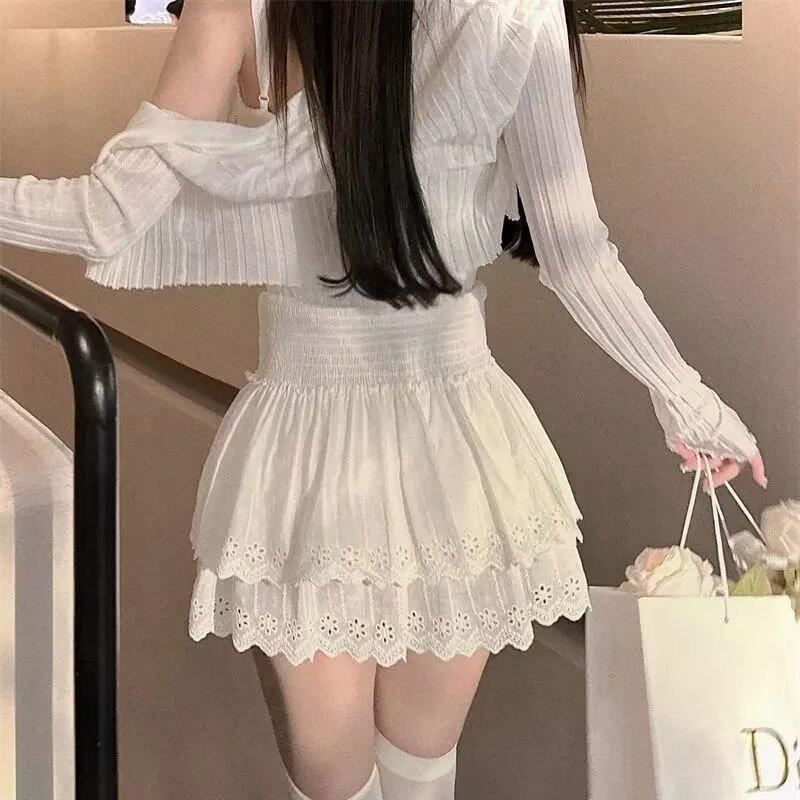 Plus Size Fluffy Layered Pleated High Waist A-line Skirt Pants for Women, Spring/Summer Trendy