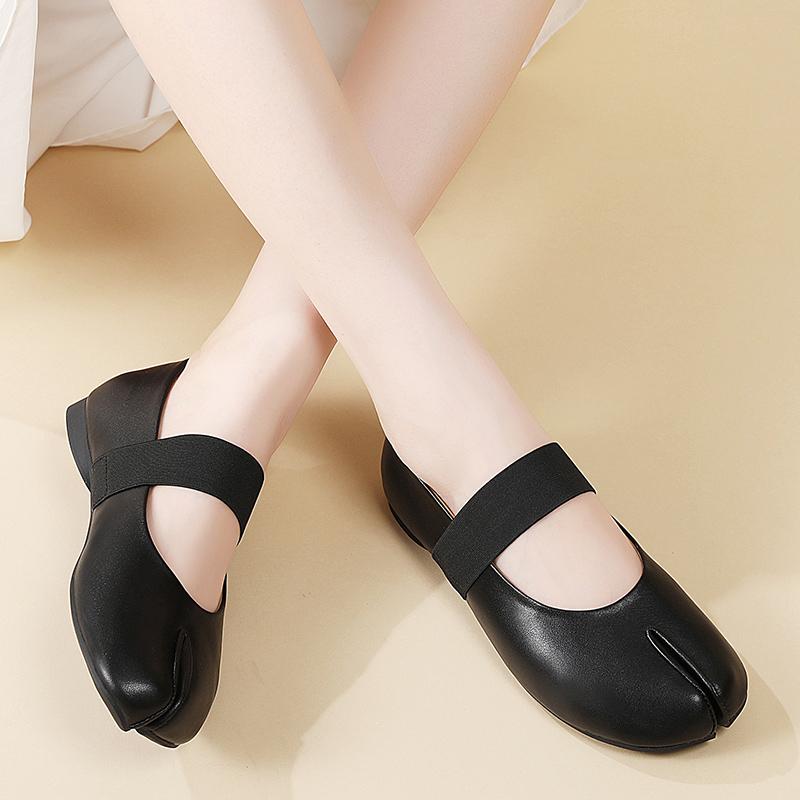 Women's Black Mary Janes Brown Leather Ballet Shoes Flats Casual Slip on Sandals Summer Maternity Shoes for Girls