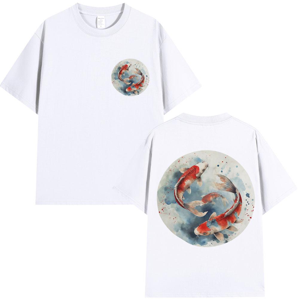 Japanese Koi Carp Fish Sakura Art Tokyo Style T Shirt Unisex Women Fashion Harajuku Vintage Tshirt Oversized Cotton Casual Tees