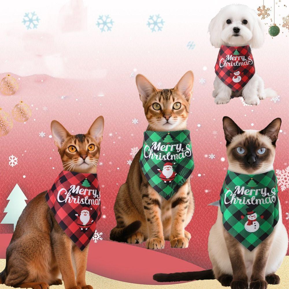 Red Green Grid Dog Saliva Towel Santa Claus Triangle Bandana Christmas Dog Scarf  Holiday Party