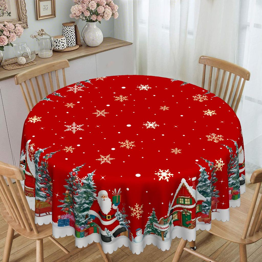 Christmas Tablecloth, Santa Snowman Christmas Tree Print, Waterproof And Oil-Proof, Round Table Square Table Cover Cloth