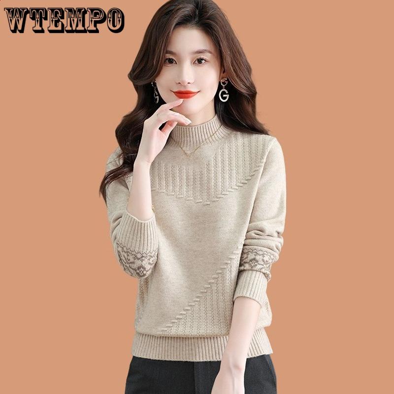 Half Turtleneck Sweater for Women Short and Stylish Solid-color Knitted Top Mid-neck Pullover for Autumn and Winter