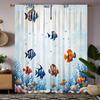 2 pieces of HD blue sea bottom goldfish coral decorative curtain white tie digital printed curtain Home decoration style decorat