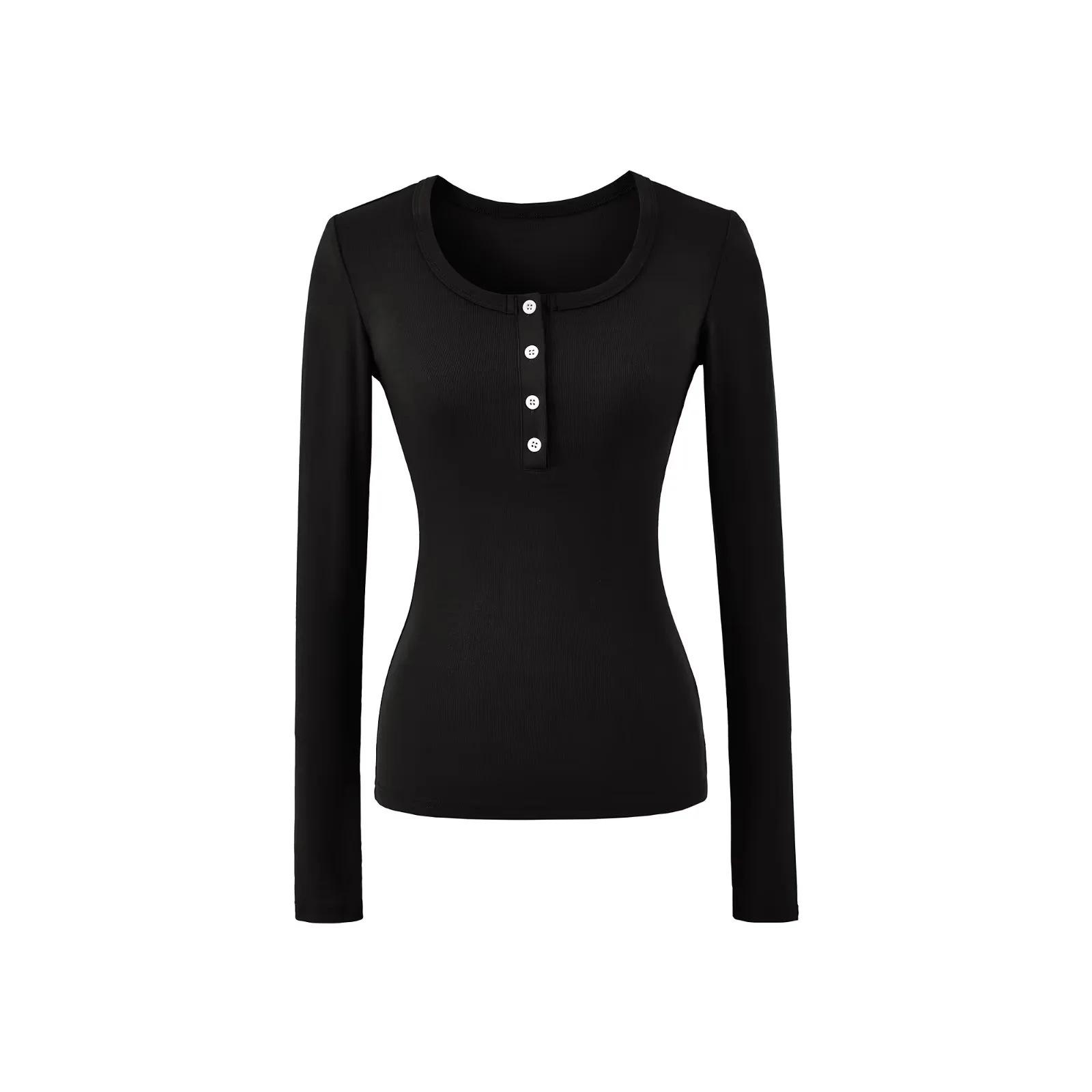 Женская сладкая и пикантная футболка с длинным рукавом, облегающего кроя, с воротником-хенли Small