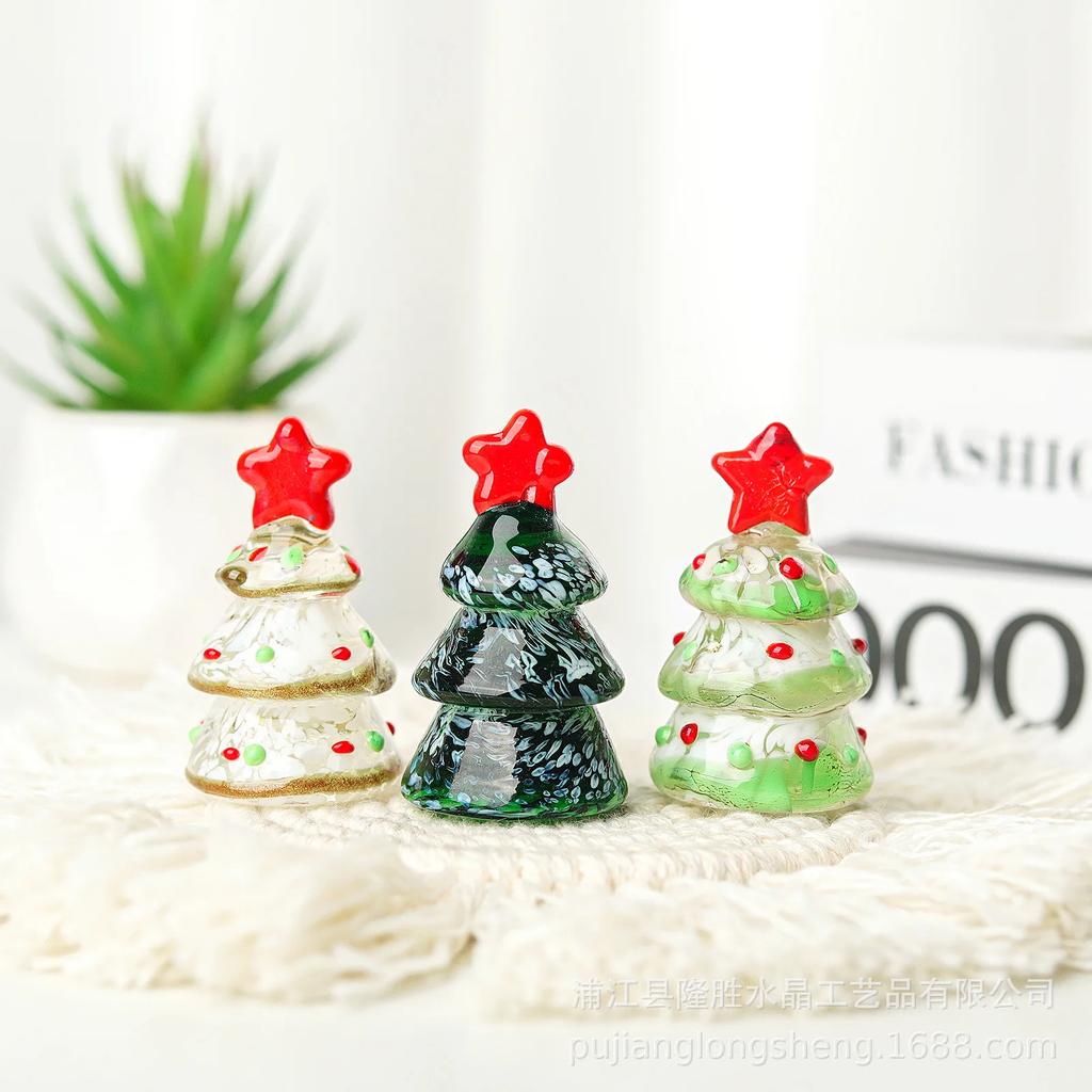 Glass Crafts Jiangsu Glass Ornaments Car Accessories Mini Micro Landscape Christmas Tree  Gift