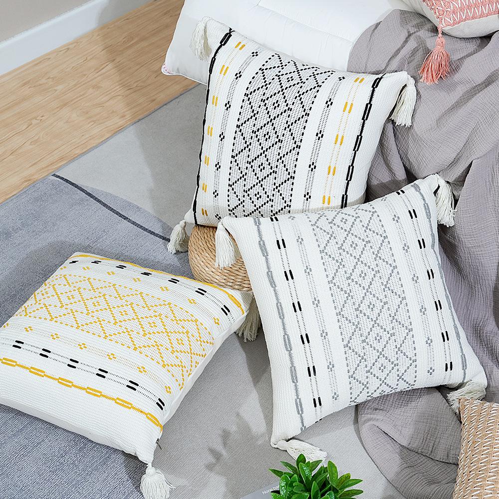 Pernă decorativă cu franjuri jacquard Nordic simplu îngroșat nisip husă de pernă