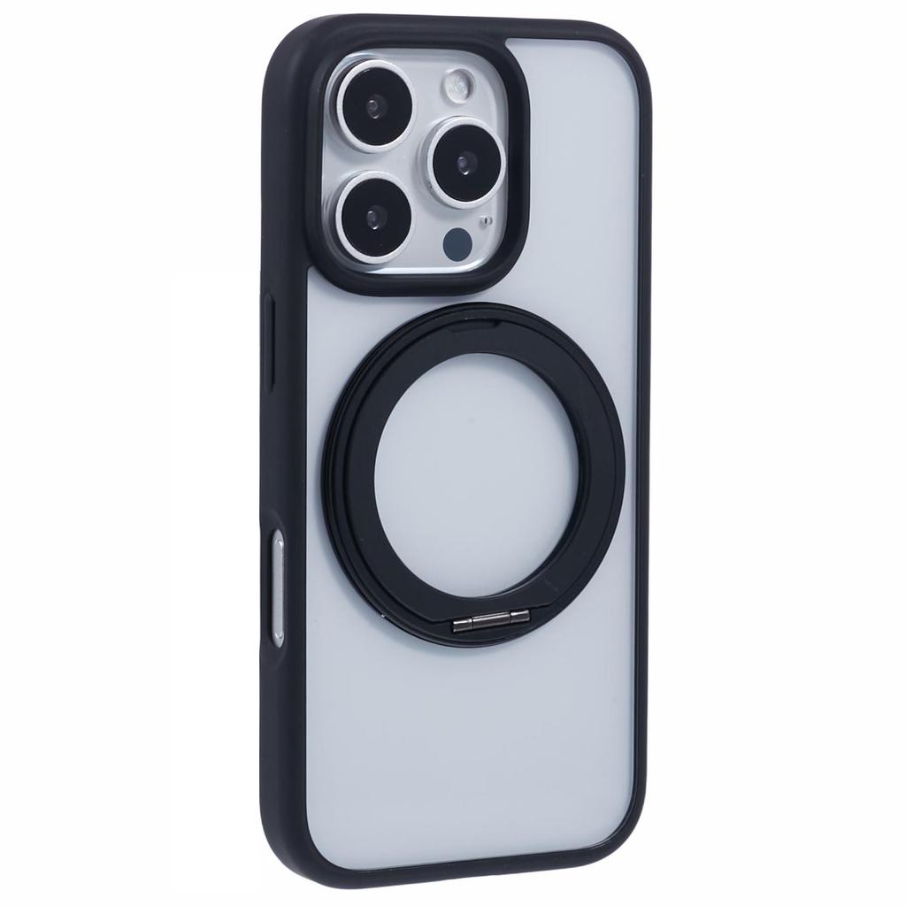 For iPhone 16 Pro Case PC+TPU Phone Cover Rotation Ring Holder Kickstand