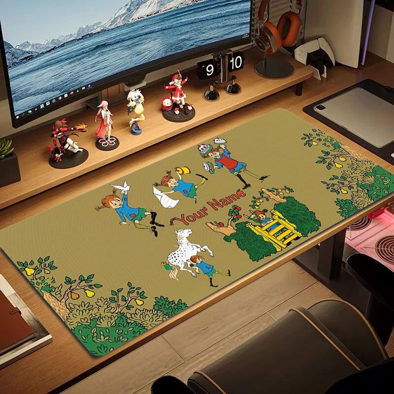 Pippi Longstocking Custom Name Large Size Mouse Pad Large Gaming Table Cushion Non-slip Laptop Tablet Big Mousepad XXL Mat Mini PC Playmat With Lock E