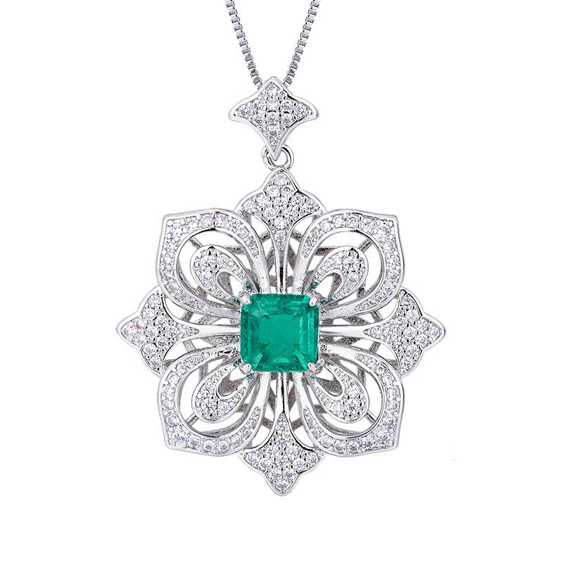 Jewelry Copper Bottom Gold-Plated Imitation Colored Treasure Square Diamond 8 * 8 Camellia Pendant Necklace Female