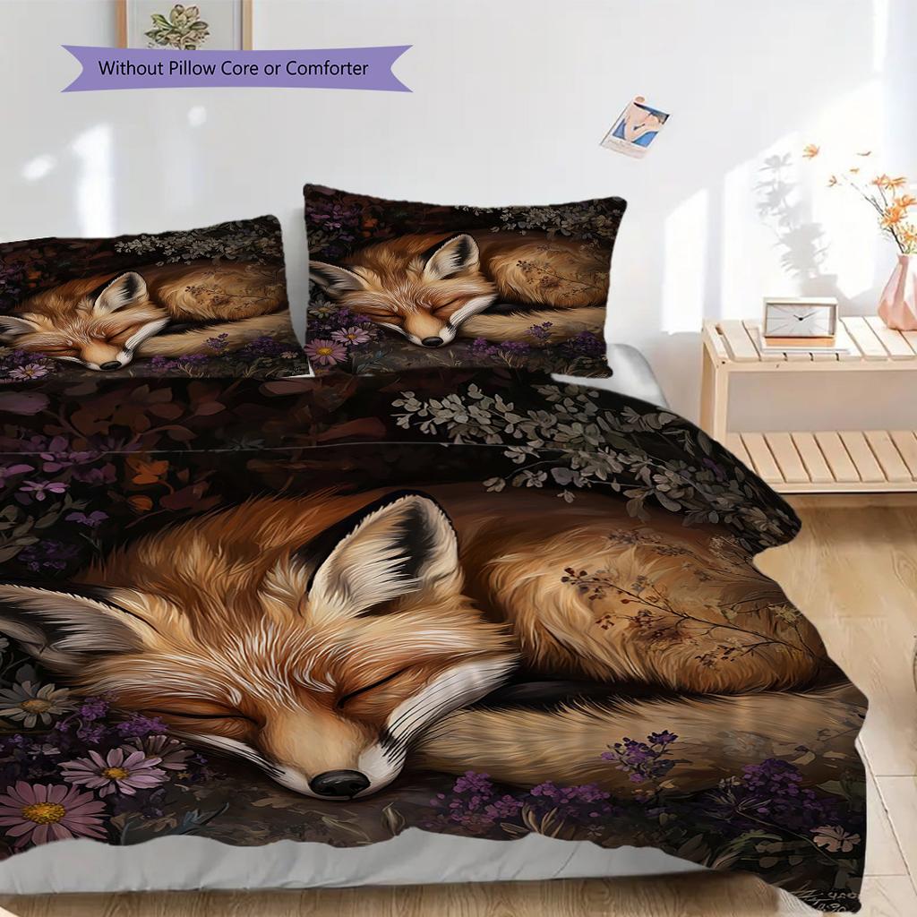 Fuchs-Muster Bettwäsche Steppdecke Set Bettbezug Kissenbezug Heimdekoration Geburtstagsgeschenk (1 Bettbezug + 2 Kissenbezüge, ohne Füllung)