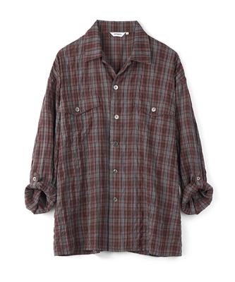 PARTIMENTO Western Wrinkle Check Roll-Up Shirt Dust Wine