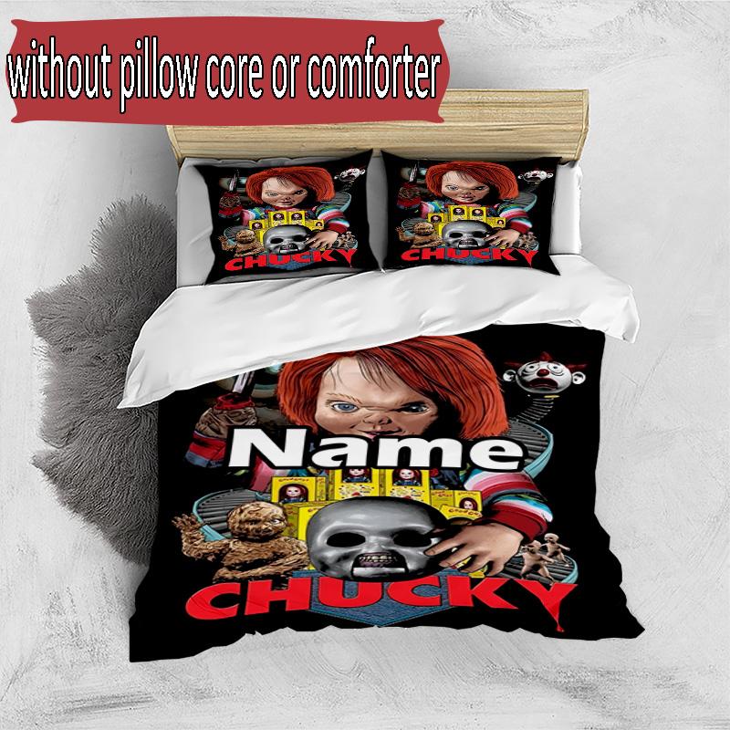 3-teiliges Bettbezug-Set (1 * Bettbezug + 2 * Kissenbezug, ohne Kern), Maßgeschneidertes Bettwäsche-Set mit Braut von Chucky-Muster, Dekoration für Schlafzimmer zu Hause, Geschenk