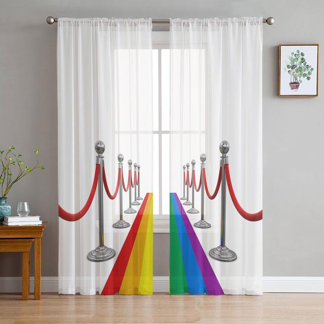 Colorful Paint Flowing Sheer Curtains For Girls Kids Bedroom Kitchen Window Drapes Home Decor