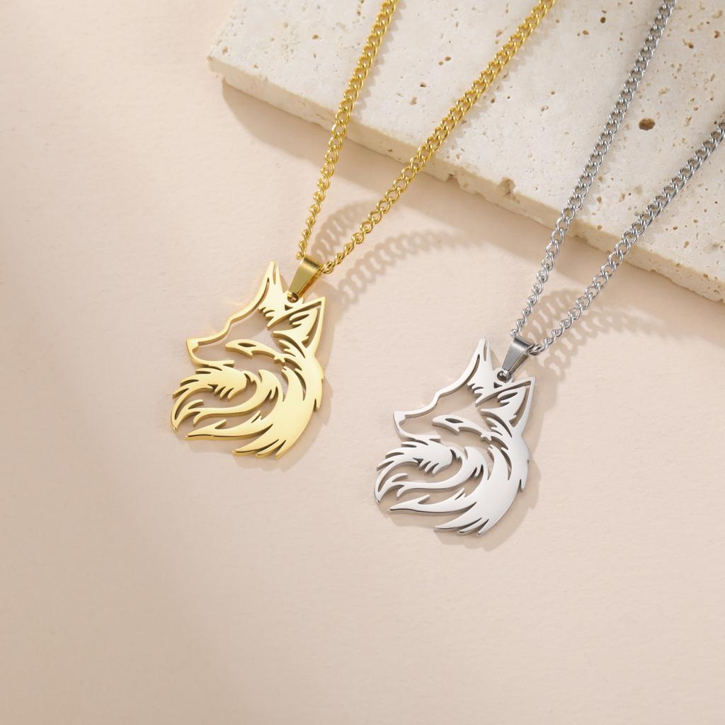 Ausgeschnittene Tierfuchs-Silhouette Anhänger Halskette Edelstahl Modische Tier Halskette Schmuck für Herren und Damen