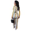 D9116 Women's Clothing Hot-selling European and American Women's Clothing, Long-sleeved Striped Printed Back Strap Set