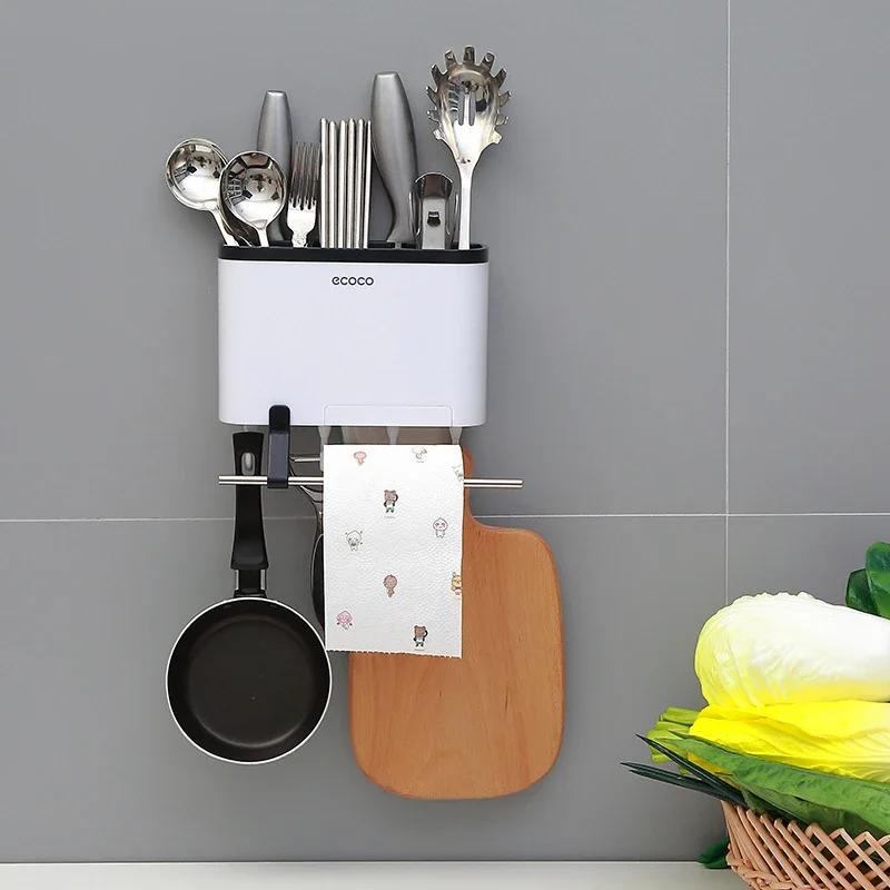 Kitchen Storage Container Kitchen Stuff Organizer Chopsticks Knife Phone Rack Stainless Steel Towel Rack Hooks Multifunction