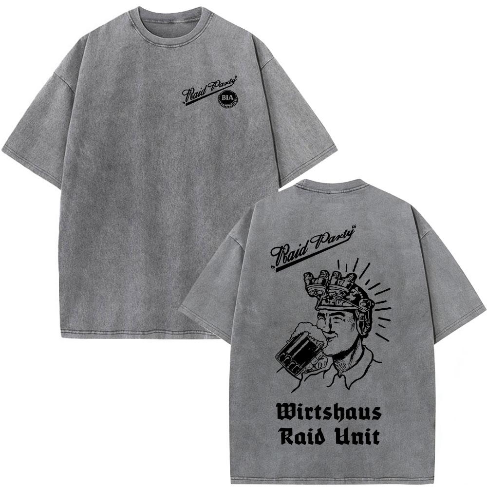 T-shirt da uomo con grafica scheletro 'Washed Vintage Forward Observations Group Brothers in Arms', stile gotico rock, oversize, streetwear