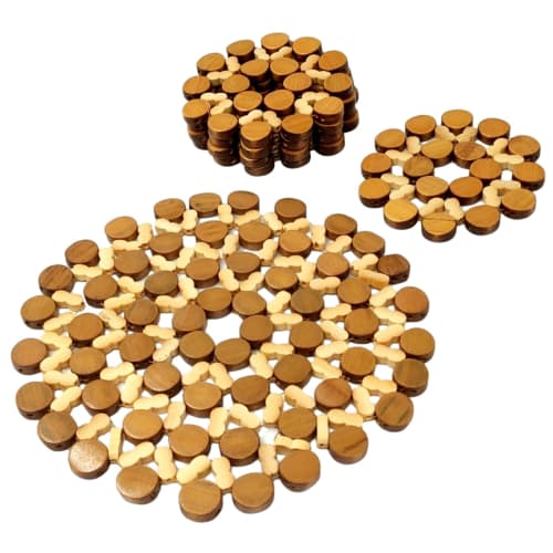 

(TUISKU) Bamboo Pot Holder and Coaster Set, Wooden Round Pot Mat, 21cm (Plum Blossom Design), for Kitchen, Camping, and BBQ