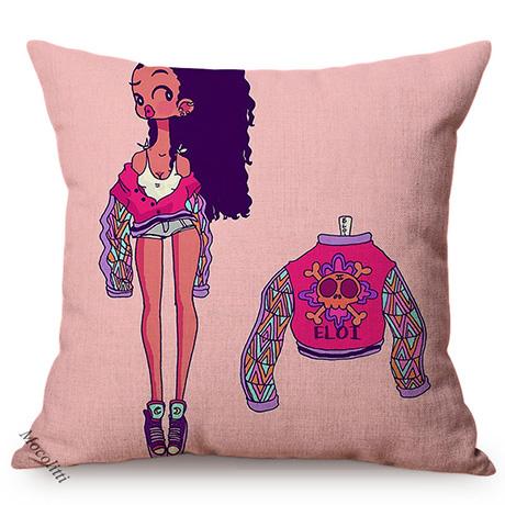 Cute Africa Girl Cushion Cover Fashion Black Woman Swimwear Show Cartoon Sofa Decoration Cotton Linen Chair Pillow Case Cojines