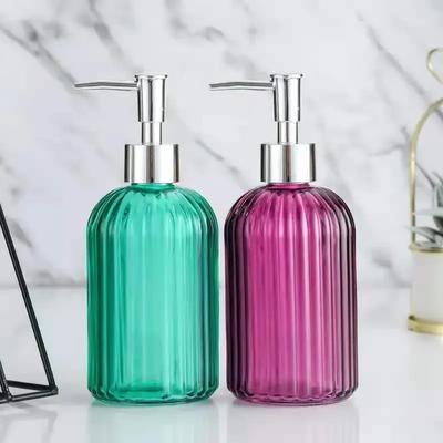 400Ml Vertical Stripe Hand Sanitizer Bottle Refillable Empty Glass Liquid Hand Sanitizer Shampoo Shower Gel Pump Bottles