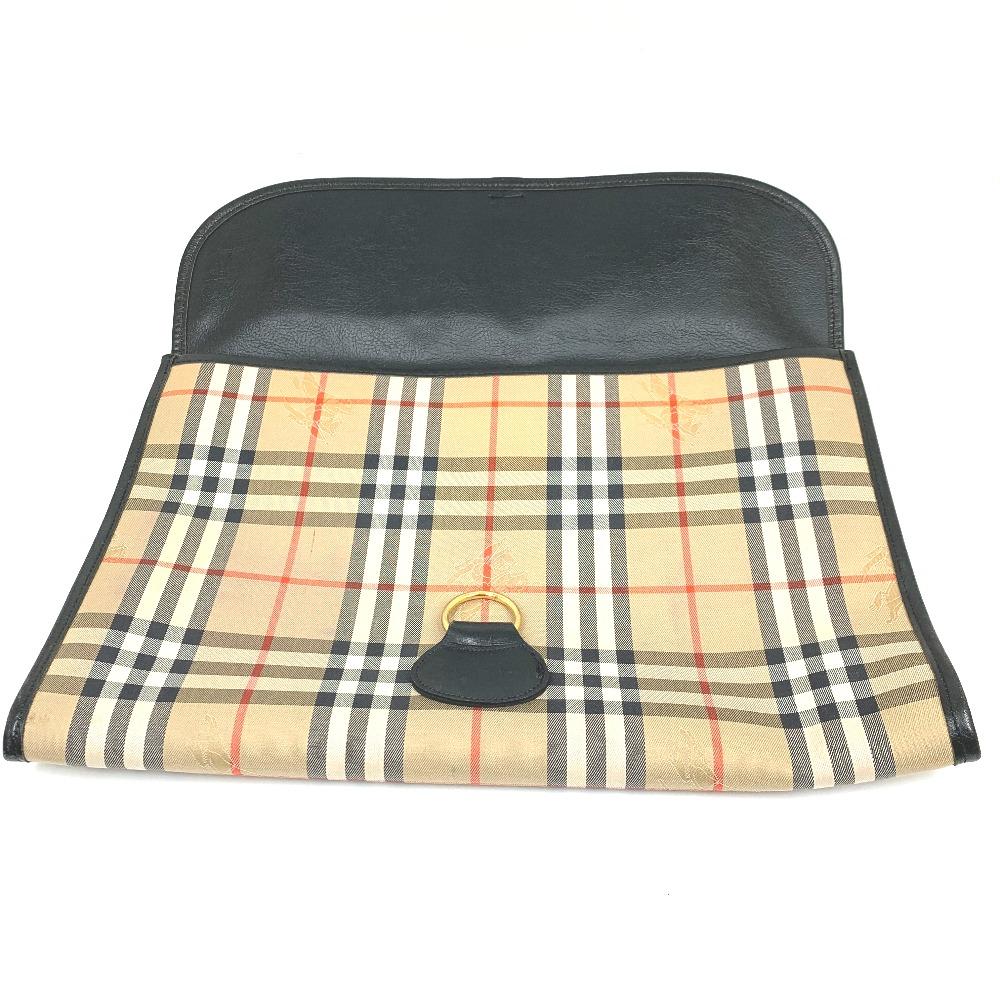 BURBERRY Check Document Pouch Clutch bag Canvas/Leather Beige