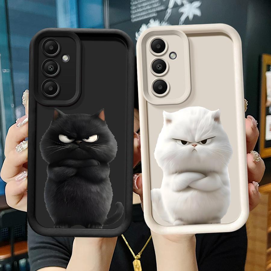 Phone Cover Case for Samsung Galaxy A16 A51 A73 A35 A36 A56 A12 A13 A53 A54 A23 A34 A26 A32 A15 A71 A72 Cartoon Blacks White Cat