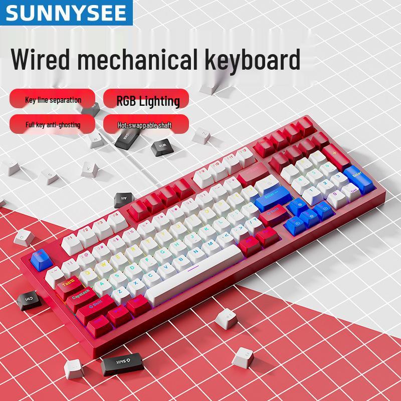 K98 Wired Mechanical Keyboard with Blue/Red/Brown Switches - Detachable Cable for PC, Laptop, Office, Gaming