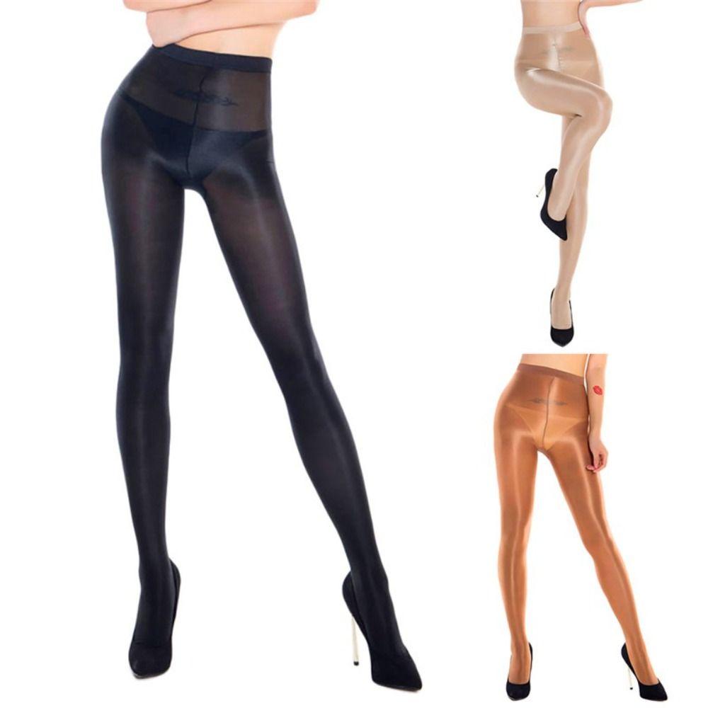 Tummy Control Oil Satin Tights 70D Reflective Satin Stockings Yoga