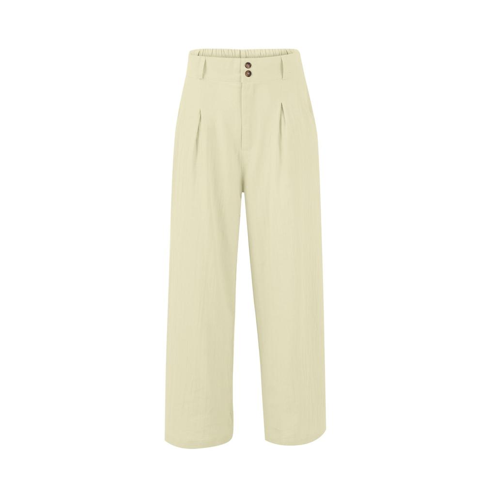 Women's Linen Pants Casual Loose Wide Leg Pants Women's Elastic Waist Wide Leg Pants With Pockets Trousers