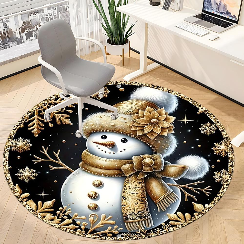 1PC Snowman Winter Wonderland Office Round Area Rug, Mat Suitable For Office, Under Office Chairs Bedroom Living Room Home Decor, Room Deco