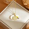 Handmade Glaze Oil Chrysanthemum Pendant Titanium Steel Daisy Necklace  Female Lady Girl