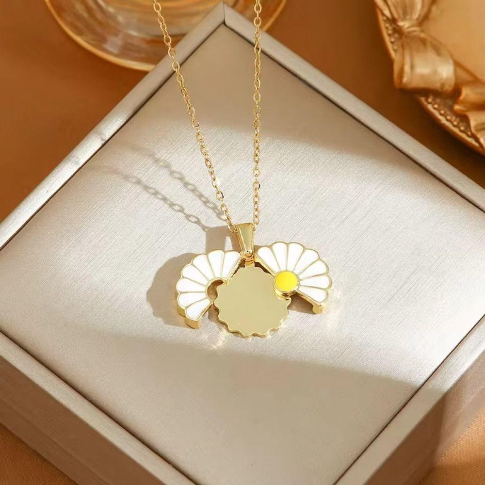 Handmade Glaze Oil Chrysanthemum Pendant Titanium Steel Daisy Necklace  Female Lady Girl