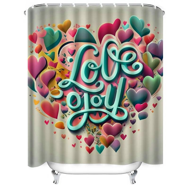 Colorful "Love You" Heart Shower Curtain - Waterproof, Mildew-Resistant, Machine Washable for Romantic Bathroom Decors