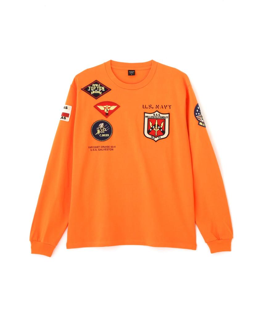 AVIREX TOP GUN PATCHED L/S T-SHIRT 783-3930018 men's L orange