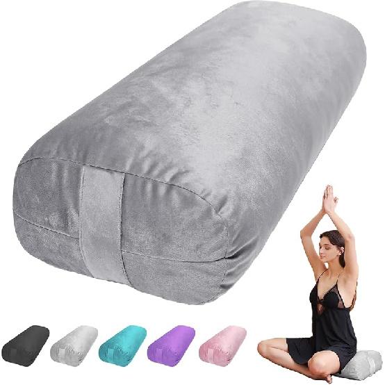 Yoga Bolster Pillow for Restorative & Yin Yoga - Meditation Pillow with Velvet Cover - Rectangular 27IN /68CM