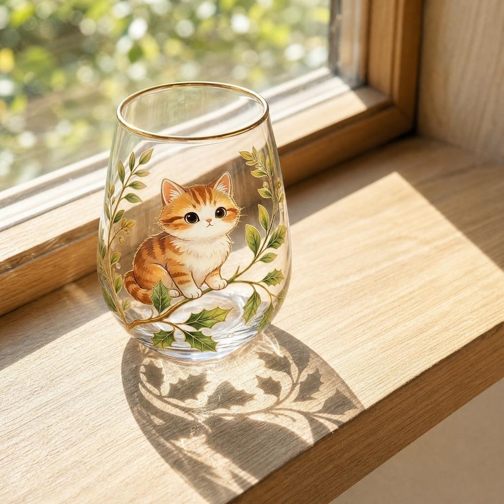 Decorative Printed Glass Juice Cup Stemless Drinking Glassware for Home Use Durable Clear Glass with Artistic Animal and Botanical Design