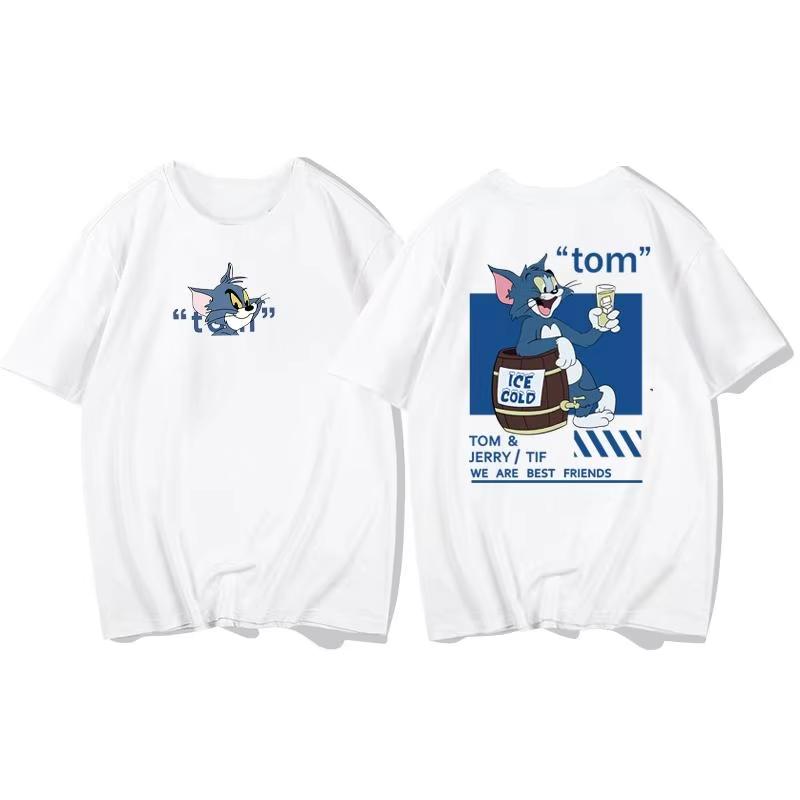 

MINISO 2025 Summer Autumn Tom Jerry Printed Women T Shirt Soft Family Outfit Matching Couple Tee for Travel Casual Wear 4XL