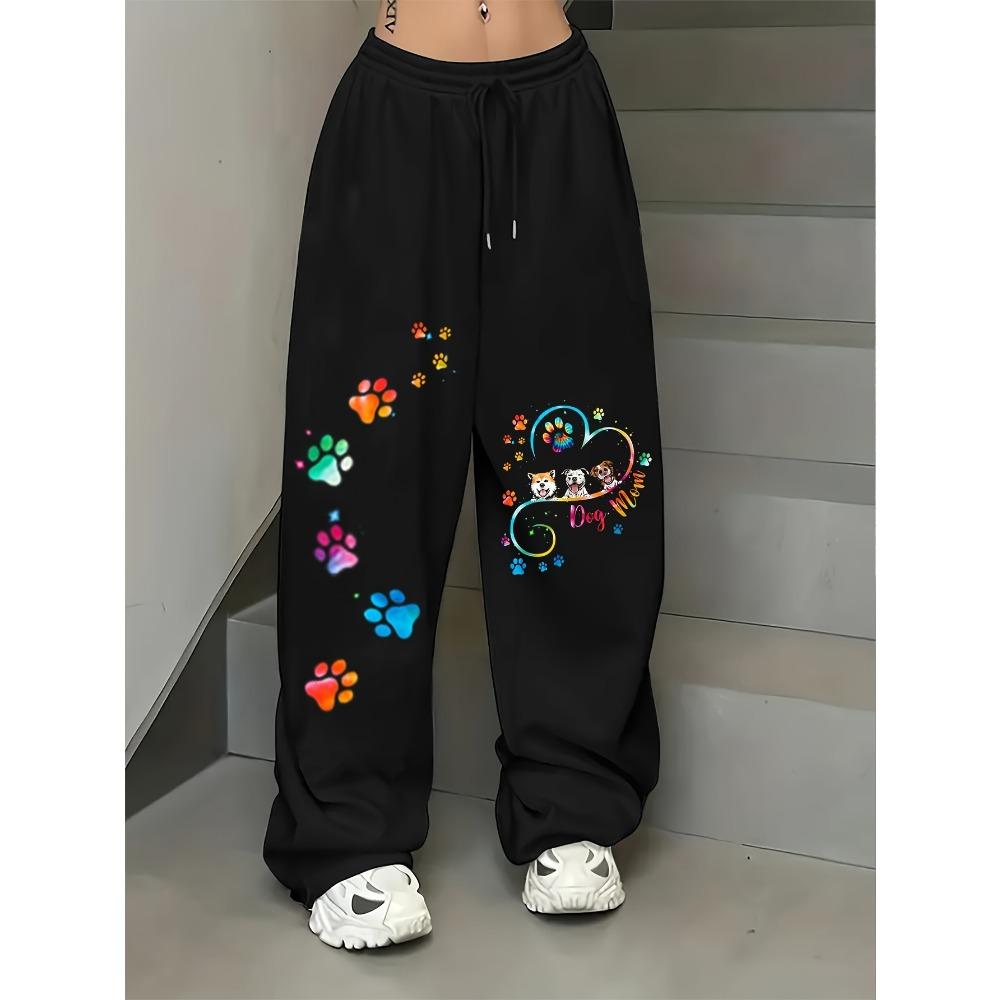 Свободные брюки прямого кроя с принтом, Повседневные хип-хоп уличные брюки, Женские широкие брюки S