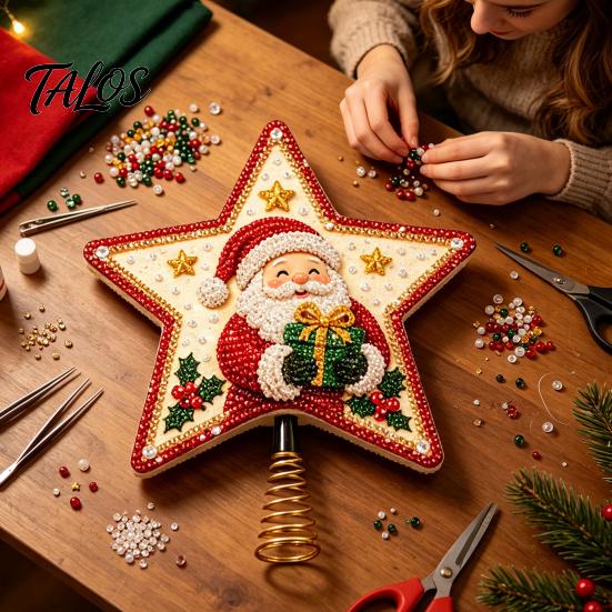 Unique Christmas Tree Accessories DIY Topper Star Kit with Faux Pearl & Rhinestone Materials, Santa Snowman Reindeer Festive Home Ornament Making