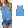 Summer New Product Women's Clothes French Hem Laminated Decoration Round Neck Sleeveless Knitting Tops 5755048