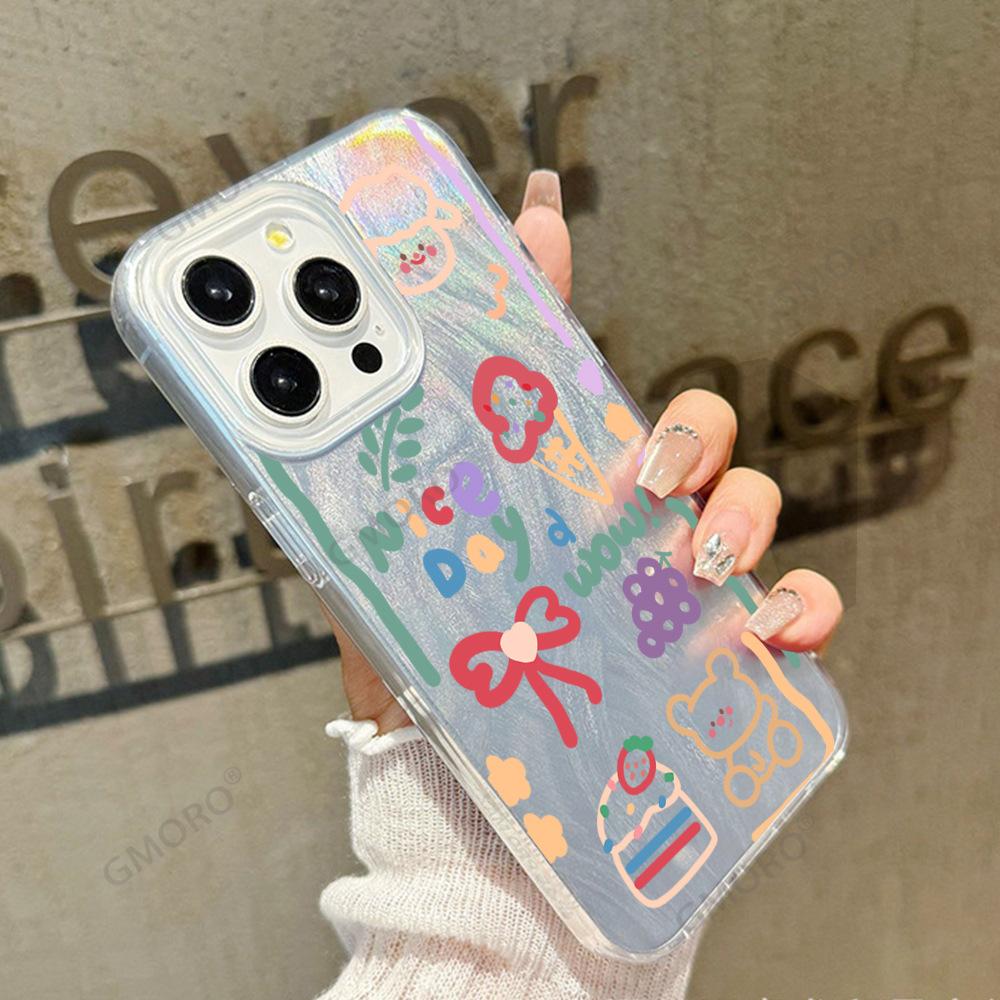 Macaron Graffiti Small Animal UV Painting High Definition Printing Feather Protective Case iPhone17Promax Mobile Phone Case