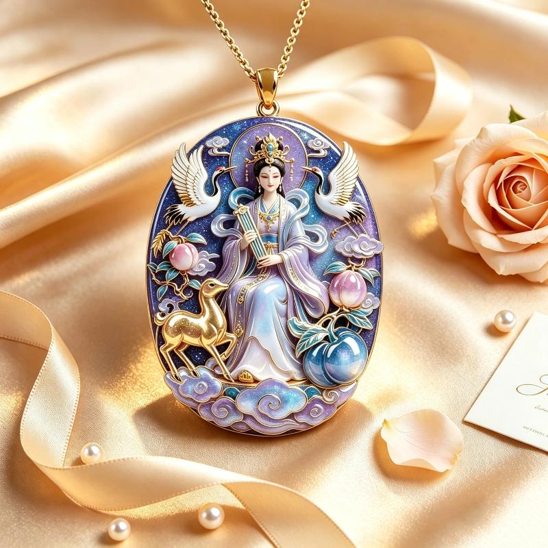 1 Pendentif Collier Déesse Émail Métal Grue Motif Pêche Talisman Chanceux Bijoux Pour Femmes Quotidien Fête