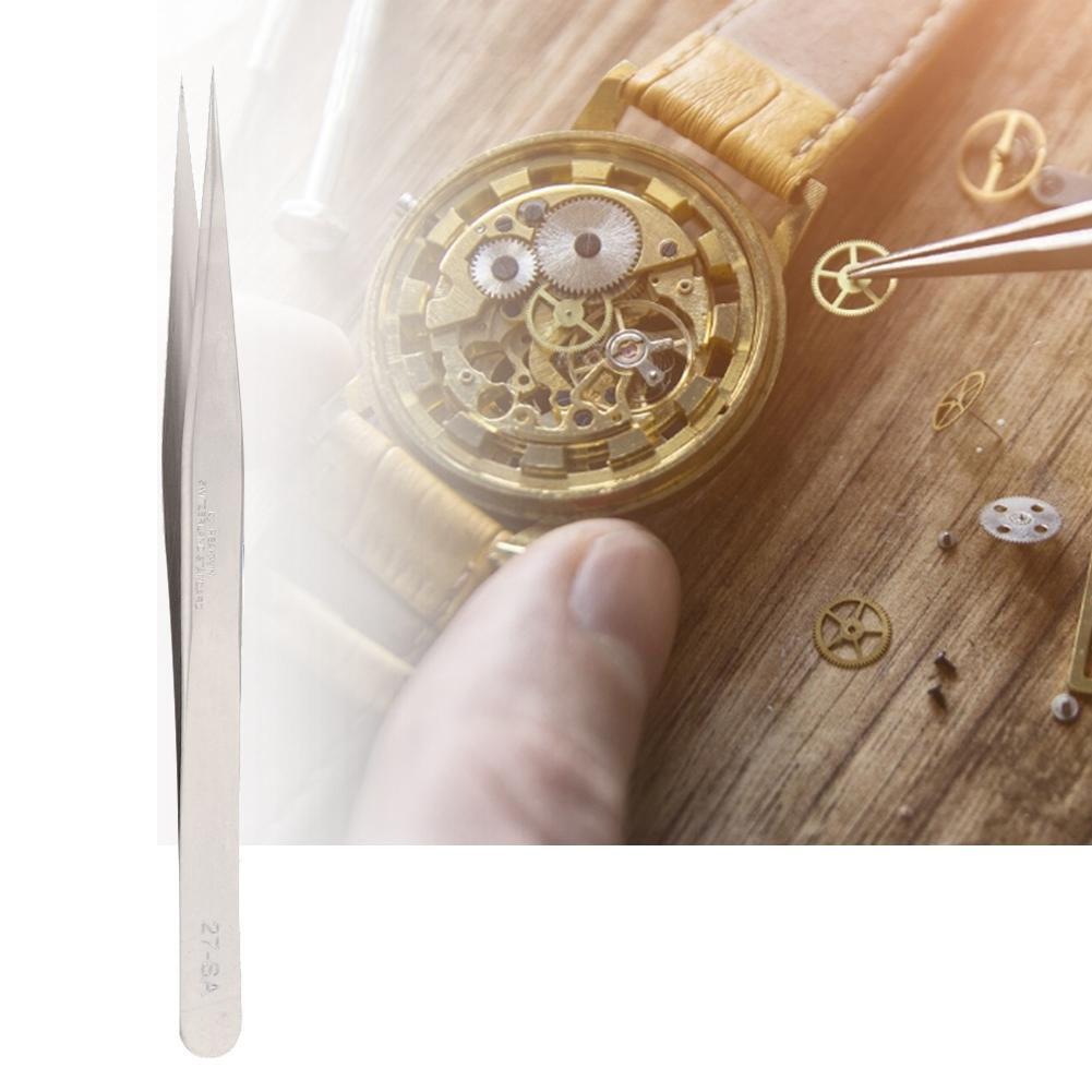 Stainless Steel Antimagnetic Acid Proof Tweezers High Hardness Watch Repairs Tool (#4)