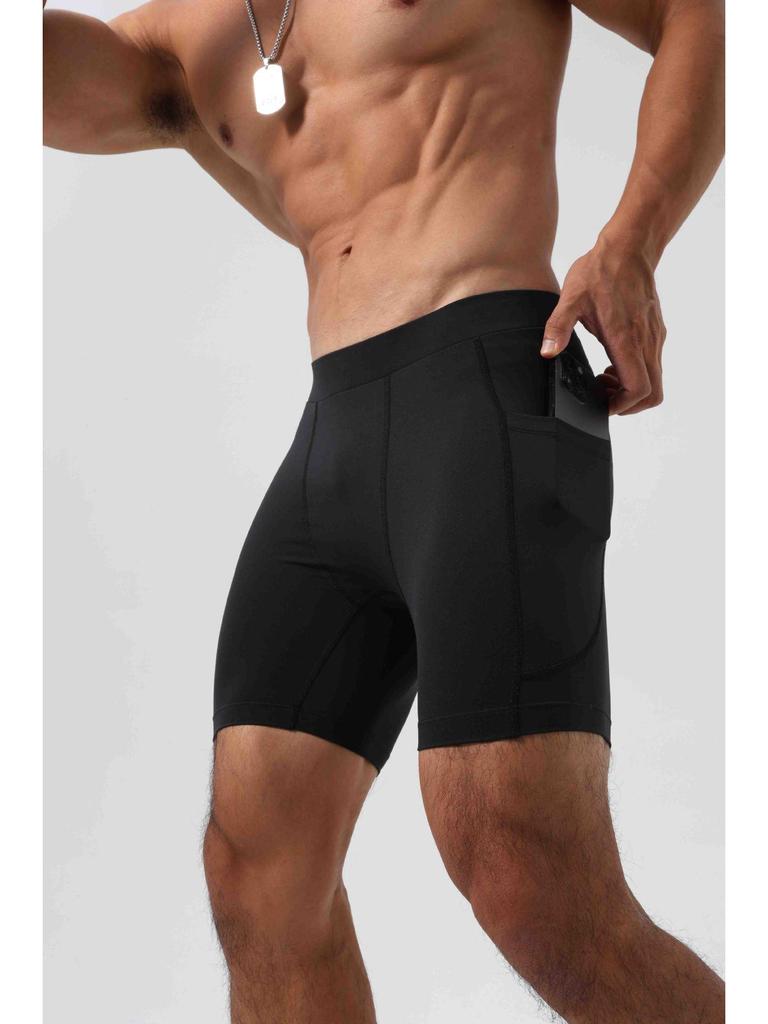 Men's Super Elastic Three-Quarter Ice Silk Tights with Pockets