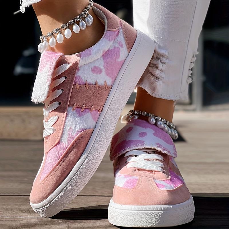 Colorblock Patchwork Lace-up Casual Sneakers - Without Anklet