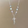 Y2k Bowknot Pendant Necklace for Women Sweet Korean Cute Pearl Star Necklace Aesthetic Jewelry