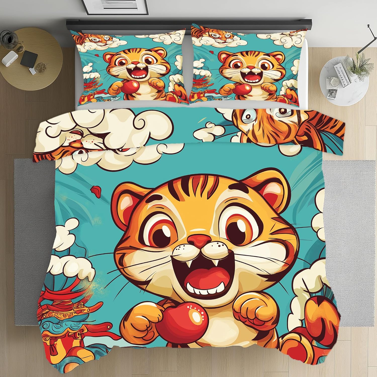 

Cartoon Animals Tiger Bedding Set,Soft MicrofiberBedding set,Cute Tiger Reversible Bedding Duvet Cover and Pillowcase 75x50cm 90x200cm