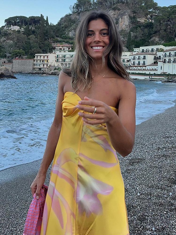 Gedruckt Party Lange Kleid Frauen Sommer Urlaub Strand Lose Weibliche Ärmellose Dame Abend Robe