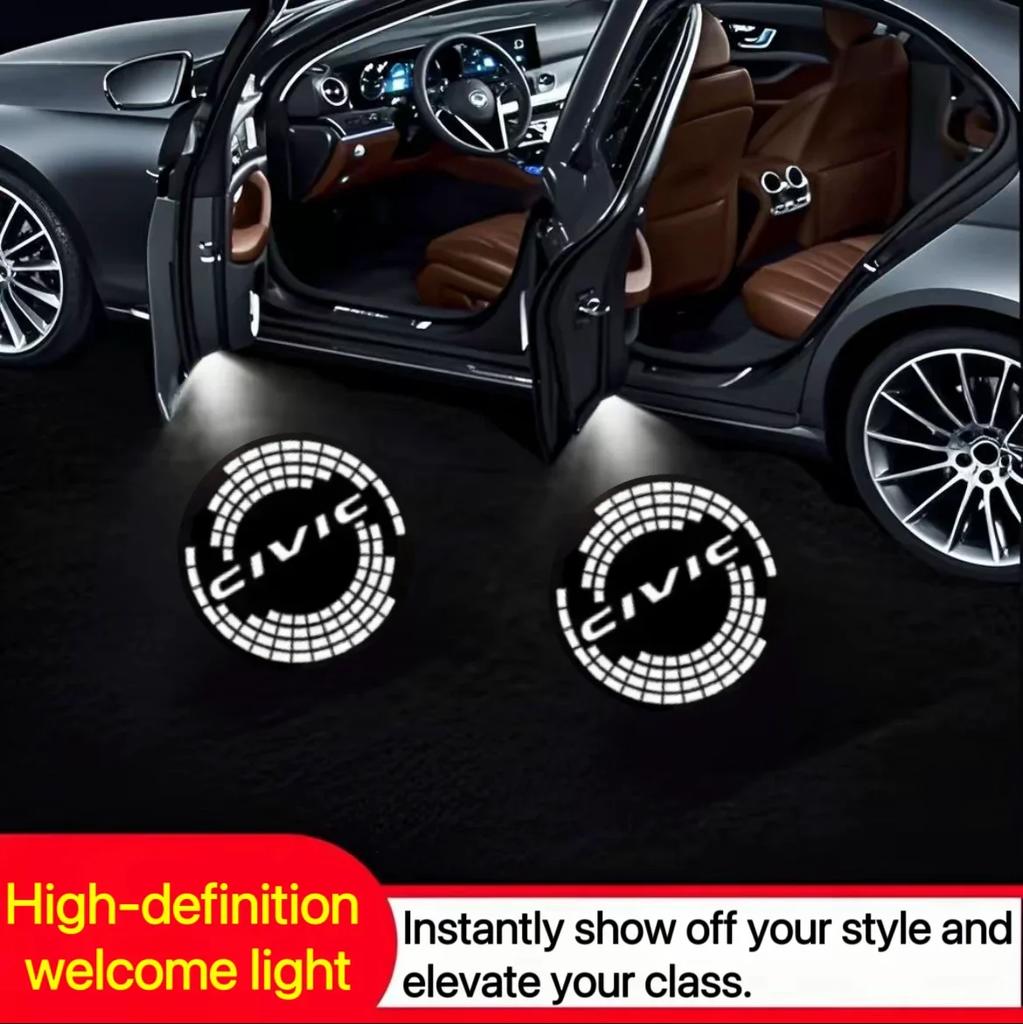 2PCS LED Car Logo Projector Lamp Door Shadow Light Decoration For Honda Civic Hybrid 2006-2025 Door Courtesy Lamps