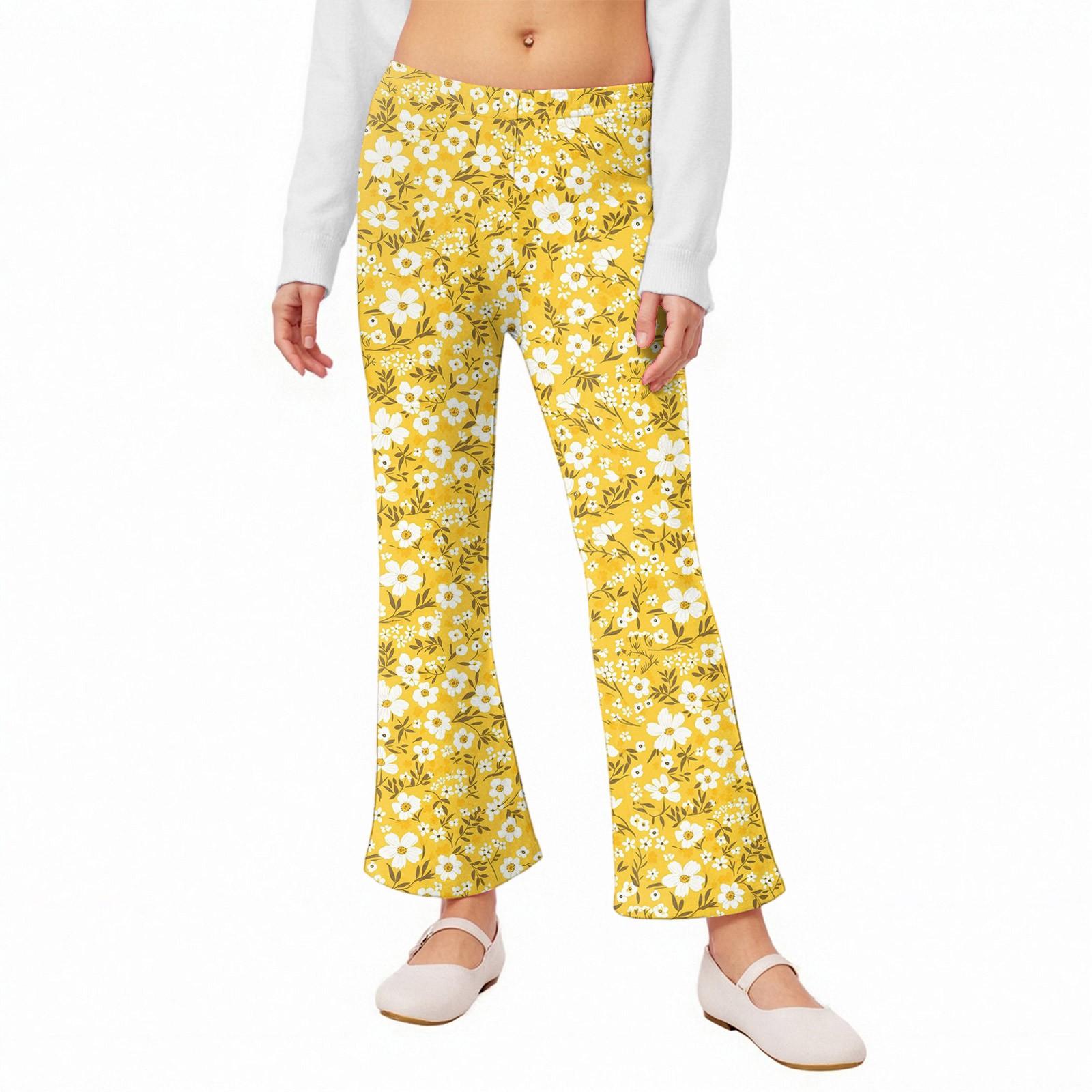 

Girls Flared Leggings - Printed Bell Bottom Pants 160 жовтий